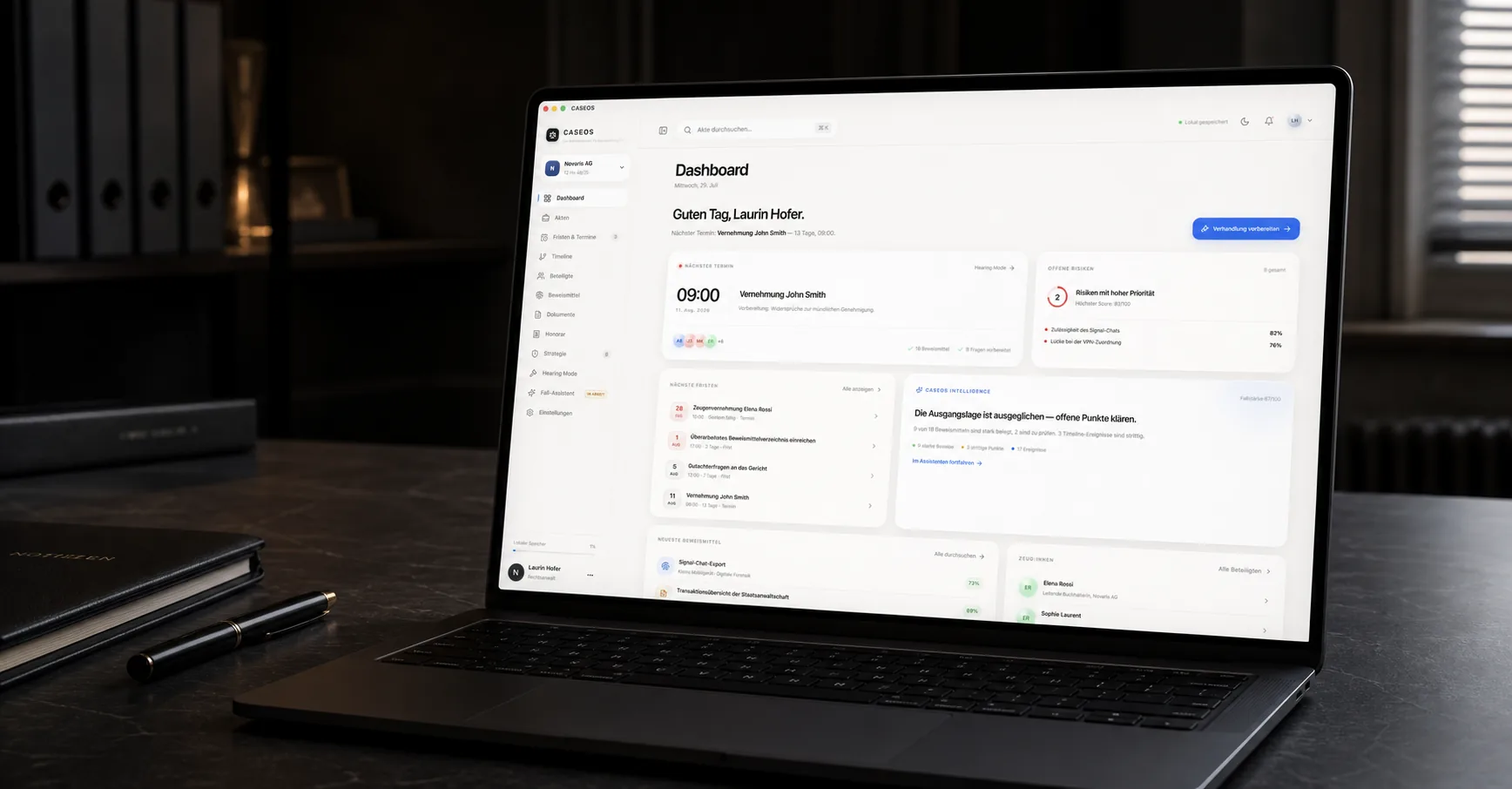 CASEOS Dashboard auf einem Laptop